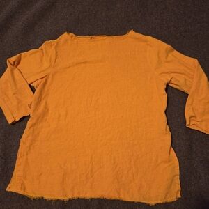 Cut Loose Boatneck Linen Cotton Blend Top Unfinished Look Hem Size Small Orange